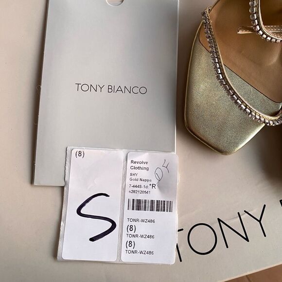 Tony Bianco Shy high heels shoes gold metallic rhinestone strappy Revolve Sz 8 - Picture 13 of 15